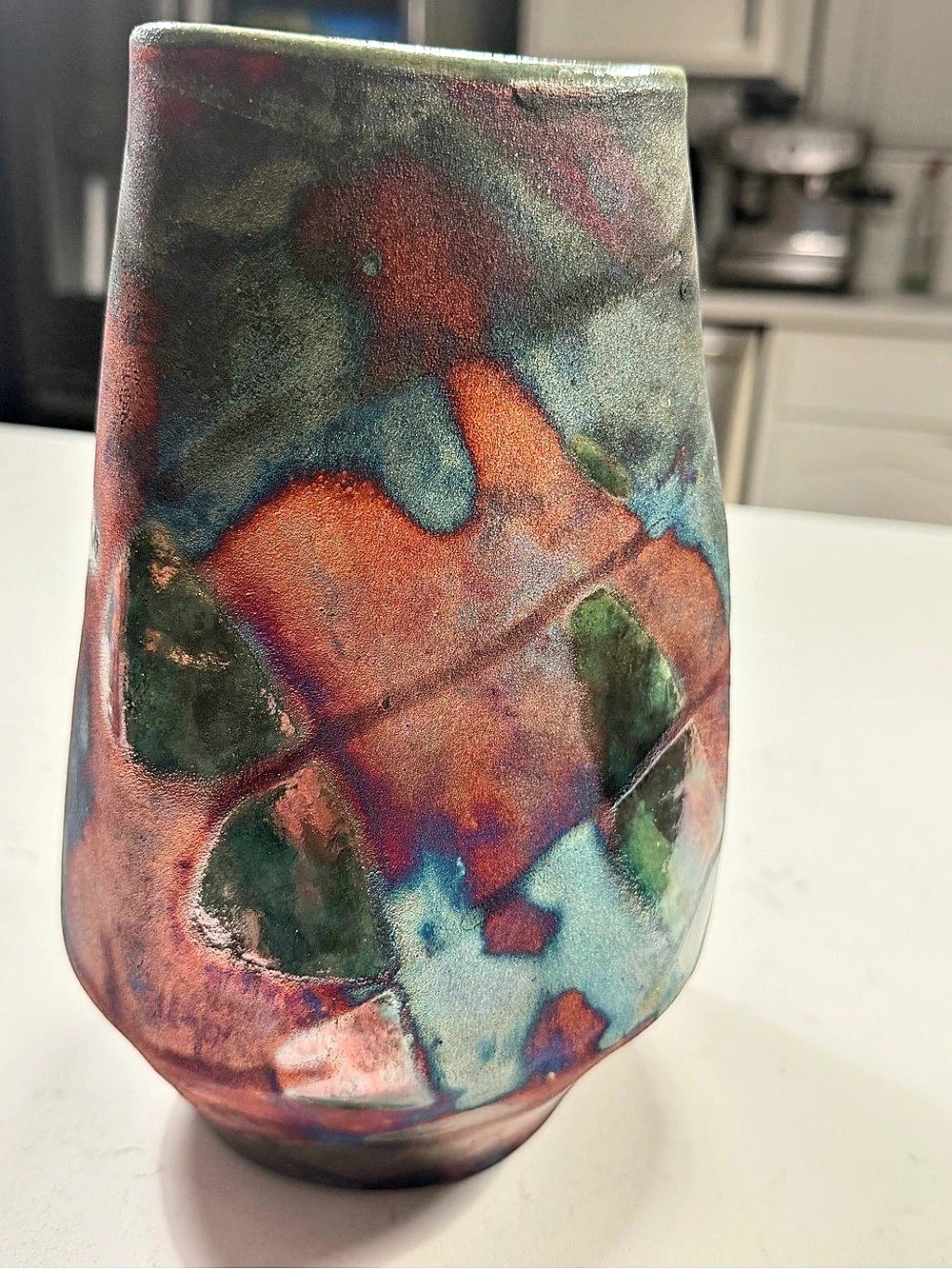 Vintage Handmade Studio Art Pottery Vase Signed Abstract Multicolor Ceramic 9”